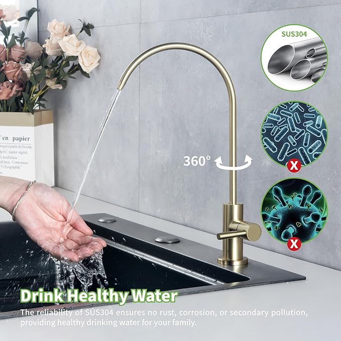 Drinking Water Faucet for Kitchen Sink,Reverse Osmosis Faucets for Kitchen Bar Sink Gold Finish SUS304 Stainless Steel