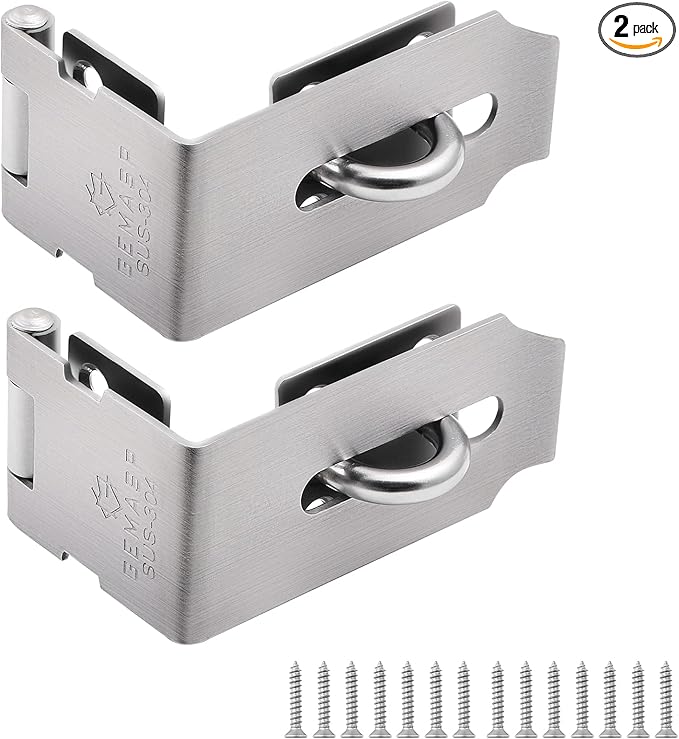 Hasp Latch 2 Pack, 90 Degree Solid 304 Stainless Steel File Cabinet Lock Desk Drawer Lock, Safe Security Padlock Latch Hasp Lock for Personal Privacy, (1.96 inch)