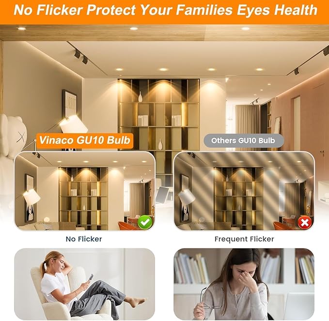 Vinaco GU10 Bulb, 6 Pack Halogen 120V 35W, Dimmable, MR16 GU10 Light Bulb with Long Lasting Lifespan, gu10+c for Track&Recessed Lighting, Gu10 Base Bulb, 35W MR16/FL/GU10, Warm White