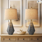 PoKat 20.25" Rustic Farmhouse Table Lamp Sets of 2 for Living Room Bedroom Deep Grey Contemporary Classic Bedside Nightstand Lamp with White Fabric Shade, Suitable for Small Place