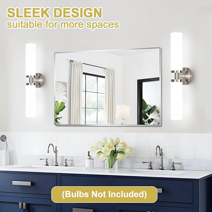 Wall Sconces Set of Two, Brushed Nickel Gold Bathroom Sconces Wall Lighting with Milky White Glass, Modern Sconces Wall Decor Set of 2 Bathroom Light Fixtures for Mirror Living Room Bedroom