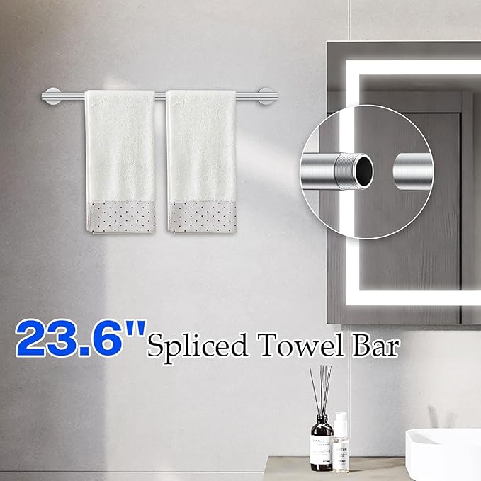 5-Piece Brushed Nickel Towel Bar Set Bathroom Hardware Set Includes Multi-Purpose Toilet Paper Holder 23.6in Towel Bar Towel Ring Towel Hooks Stainless Steel Wall-Mounted Bathroom Accessories