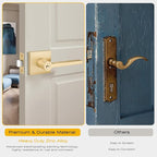 EHOMEWARE 8 Pack Gold Door Handles Door Knobs,Heavy Duty Modern Interior/Exterior Door Handle Sets, Satin Brass Door Lever Front Entry Door Handle wth Lock and Key