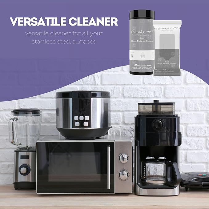 Swanky Stainless Steel Cleaner Wipes Bundle - Grime & Grease Remover Kitchen Cleaning Supplies - Clean & Shine for Stove, Refrigerator, Sink, Oven & Appliances - Soft Wipes (30 Ct) & Canister (50 Ct)