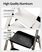 Taranta 4 Step Ladder, Lightweight Aluminum Step Stool with Convenient Handgrip, Folding Ladder with Anti-Slip Pedals, 330lbs Capacity Stepladder for Home, Office, Kitchen - White