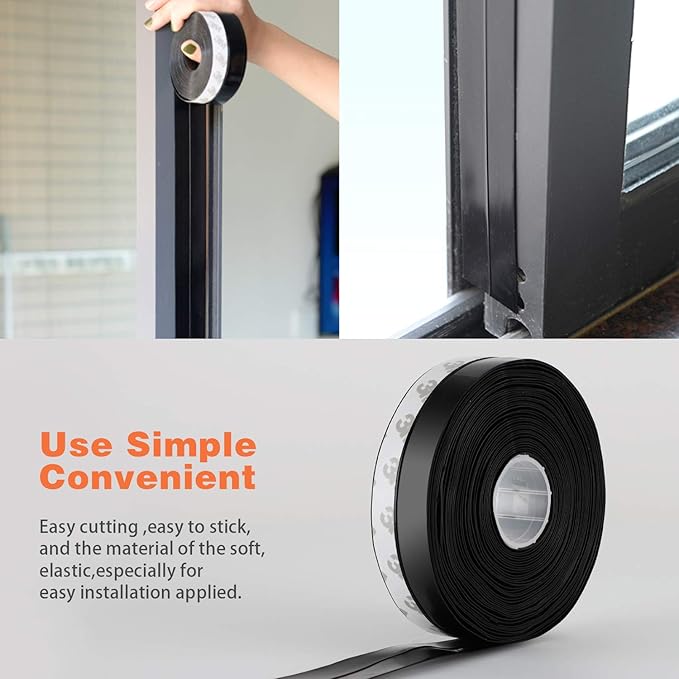 26 Feet Silicone Seal Strip, Weather Stripping Seal Tape for Door, Window & Shower Glass Gaps (Black, 25MM)