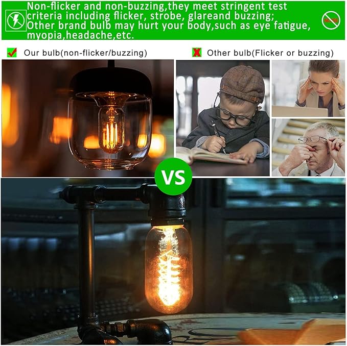 4 Pack T45/T14 LED Light Bulbs, 4W 2700k 550Lm Vintage Edison Bulbs 40 Watt Equivalent, Amber Tube Bulbs Warm Yellow,Decoration Amber Glass Retro Tubular Style Glass Light Bulbs