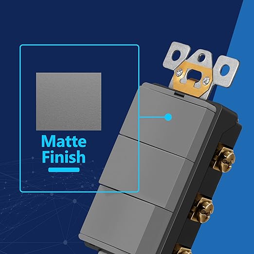 LIDER Minimalist Design Matte Finish Lighted Triple Switch with Screwless Wall Plate, Combination Frameless Decorator Switch with Locator Light, Ground Terminal, Single Pole, 15A 120V, UL Listed, Gray