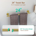 USHOWER Brushed Gold Bathroom Accessories Set, 24-Inch Towel Bar Set Wall Mounted, Durable SUS304 Stainless Steel Bathroom Hardware Set, 4-Piece
