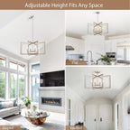 Brushed Nickel Chandelier 8-Light, 26" Large Dining Room Light Fixture Geometric Metal Modern Pendant Hanging Ceiling Lamp for Kitchen Island Living Room Entryway