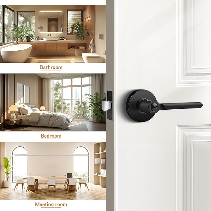 Probrico Privacy Door Handles for Bedroom and Bathroom Black Interior Door Handles, Keyless Privacy Door Lever Reversible, 5 Pack