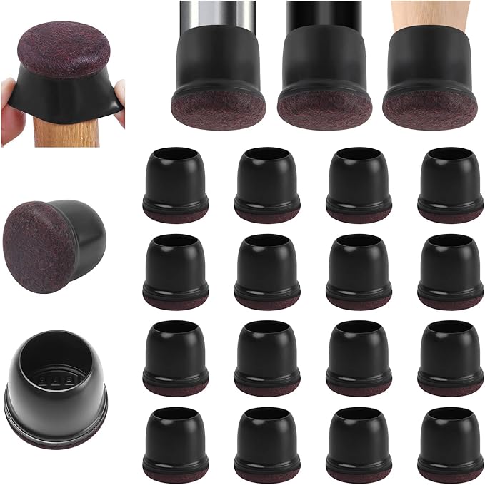 Ezprotekt 24 Pcs Round Silicone Chair Leg Floor Protectors with Felt, Floor Protectors for Chairs, Felt Furniture Pads Cups for Hardwood Floors, Chair Leg Caps Covers (M Fit: 0.87"-1", Black)