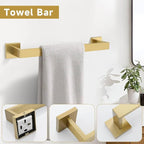 Brushed Gold 5 Pieces Bathroom Hardware Accessories Set Towel Bar Set Towel Holder&Racks Set for Bathroom,SUS304 Stainless Steel,Wall Mounted 16-Inch