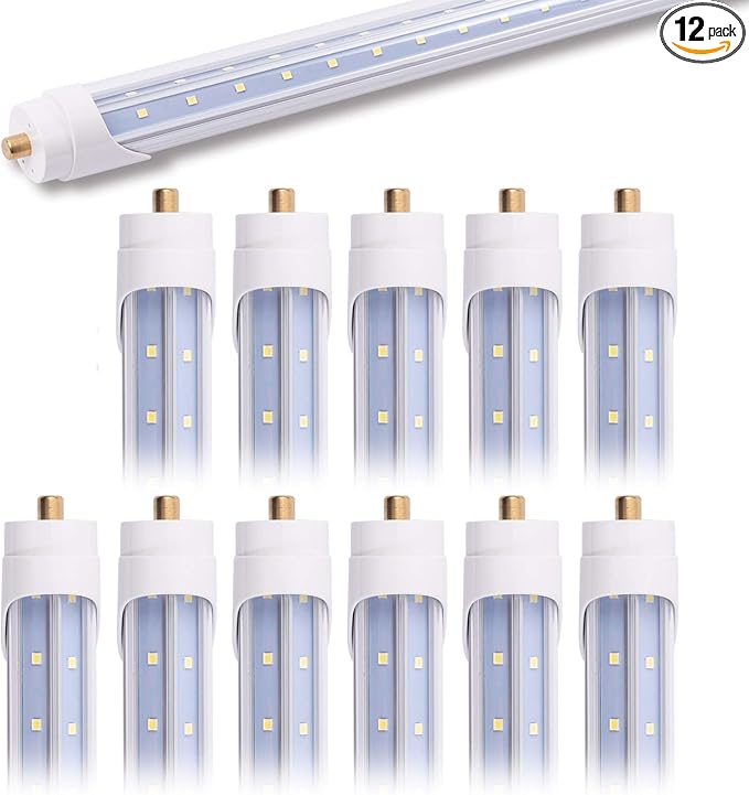 12-Pack 5FT 48W T8 LED Tube Light FA8 Single Pin Base Daylight 6000k V-Shaped Double Row LED Chips 5 Foot LED Bulbs to Replace T8 T10 T12 Fluorescent Light, ETL Listed