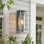 mirrea 18" Classic Outdoor Wall Sconce 1 Light in Rectangular Metal Frame and Clear Glass Shade Waterproof Porch Light Patio Light Pack of 2 (Matte Gray)
