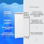 Pet Forge Spin Fresh Compact Washing Machine for Pet Items - Fully Automatic Portable Washer with 8 Pounds Capacity Top Load Spin Mini Washer for Pet Hygiene
