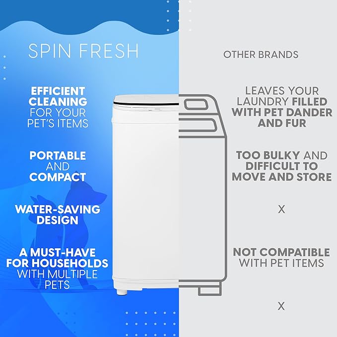 Pet Forge Spin Fresh Compact Washing Machine for Pet Items - Fully Automatic Portable Washer with 8 Pounds Capacity Top Load Spin Mini Washer for Pet Hygiene