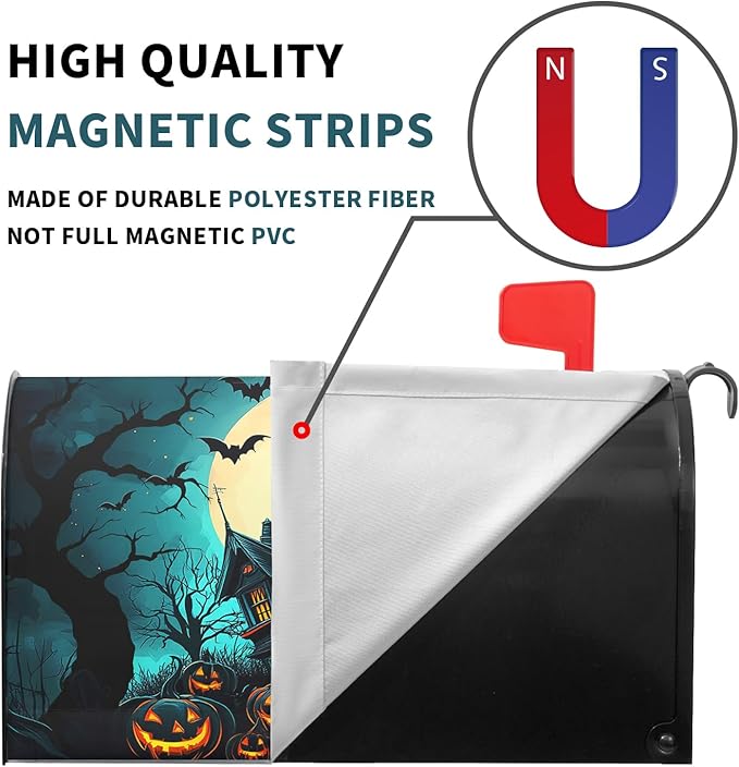 Kawani Halloween Mailbox Covers Magnetic Spooky Pumpkin Castle Bat Scary Night Happy Halloween Seasonal Holiday Post Letter Box Cover Standard Size 21x18 Inch for Garden Yard Decor