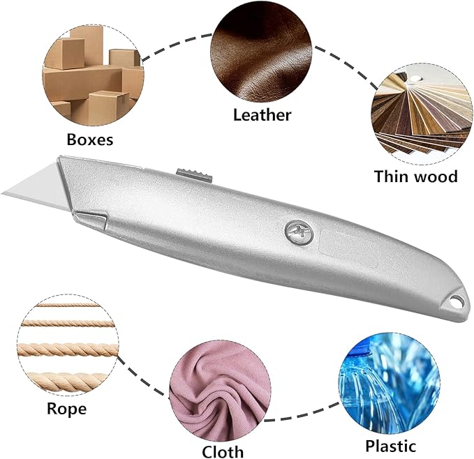 DIYSELF Utility Knife, 20 Pack Heavy Duty Box Cutter Retractable, Box Cutter Knife, Box Opener, Cardboard Cutter, Utility Knives for Garage, Home and Office, Box Cutters for Daily Use (Silver)