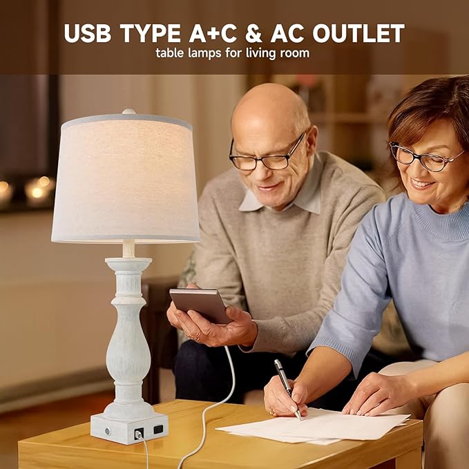 Terpsichore Touch Dimmable Desk Lamp Table Lamps Set of 2 Vintage Night Stand Light Farmhouse Resin Lamp,Bedside Lamps with USB Ports &Outlets,for Bedroom,Living Room,Office,Dining Room,Reading