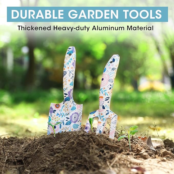 WORKPRO Aluminum Garden Tool Set, 4PCS Heavy Duty Hand Garden Tools with Box Include Trowel, Rake, Pruner, Garden Gloves, Garden Gifts