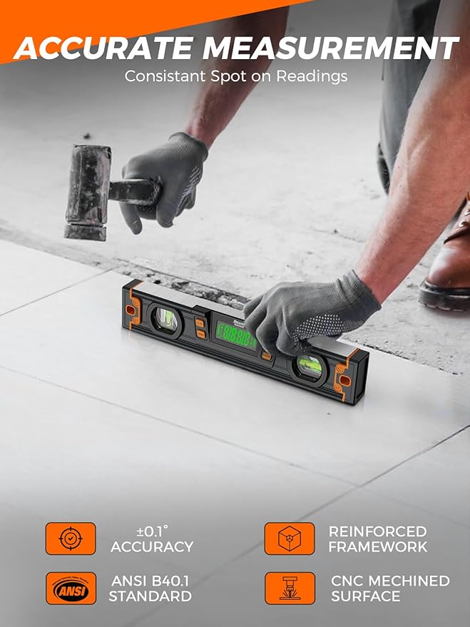 Mecurate 10-Inch Digital Level, Professional Smart Precision Torpedo Level Tool, Bright LCD Display, Audible Alerts, Magnetic Bottom, Dust Water Resistant, with Carrying Case