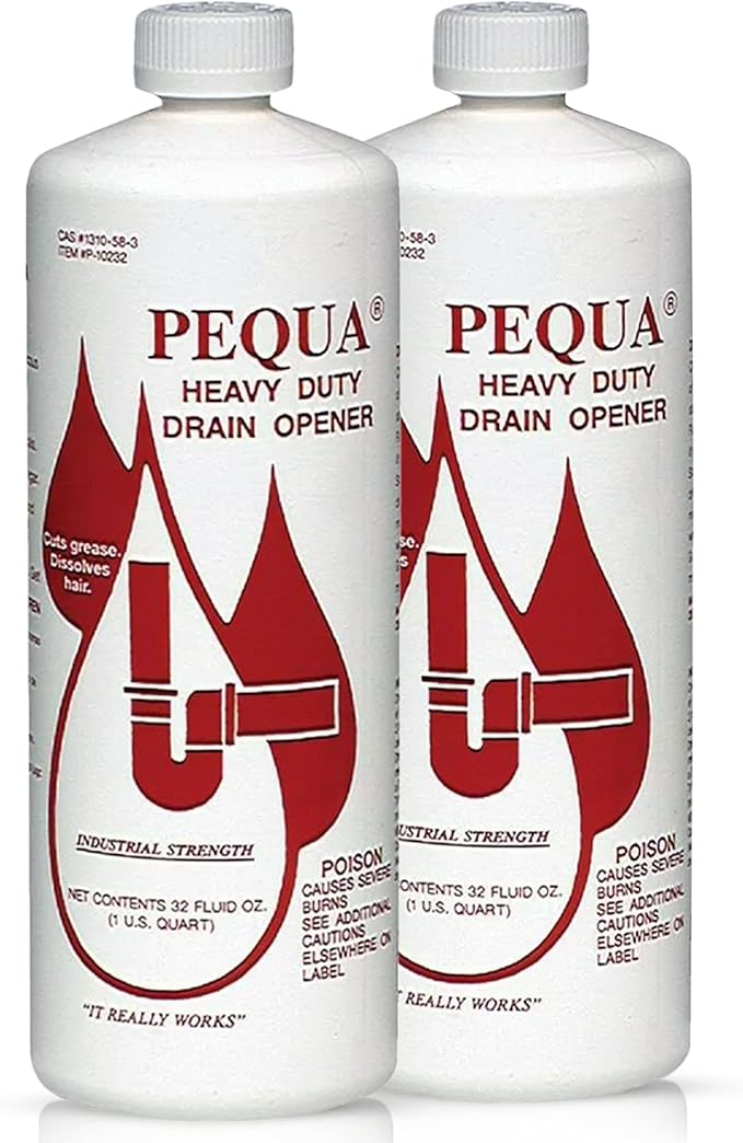 PEQUA INDUSTRIES Pequa Heavy Duty Drain Opener, Non-Acid, Fast-Acting Formula, Industrial strength Drain Cleaner for Sinks, Tubs, Septic Tanks - 32 Oz (Pack of 2)