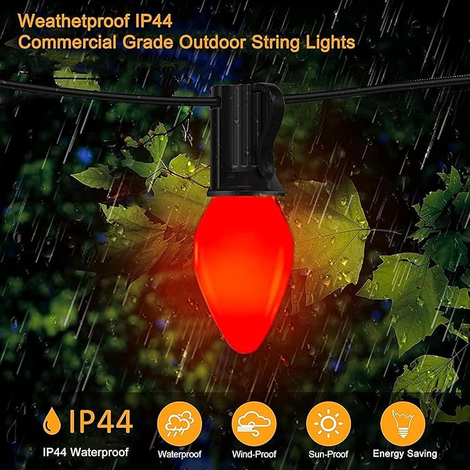 25 Pack C7 Ceramic Christmas Replacment Bulbs, Red Light Bulbs for E12 Candelabra Base Outdoor/Indoor Christmas String Lights, 5 Watt