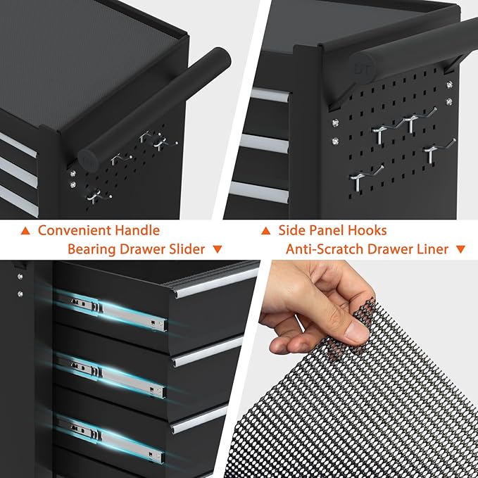 7-Drawer Rolling Tool Chest, Tool Box with 4 Wheels and Drawers, High Capacity Detachable Mobile Tool Storage Cabinet for Garage, Workshop, Mechanics and Repair Room (Black)