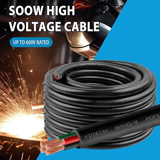 10ft 8/4 8 AWG Portable Power Cable (4 Conductor) - SOOW 600V 8 Gauge Electric Wire for Motor Leads, Portable Lights, Battery Chargers and Machinery - 4 Conductor - 10 Feet Electrical Cord
