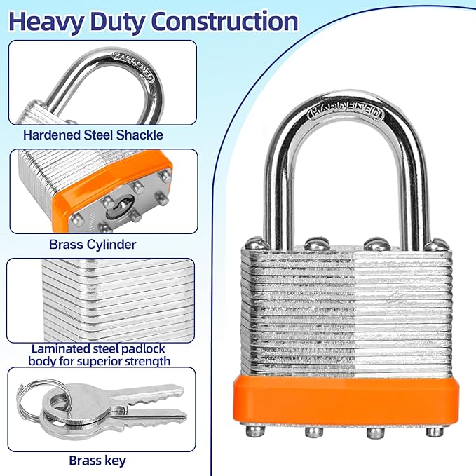 Padlocks with Same Key, LQYN 100 Pcs Laminated Keyed Padlock (1-9/16", 40mm), Keyed Alike Locks, Normal Shackle, for Storage Locker, Hasp Latch, Toolbox, Sheds