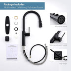 Matte Black Kitchen Faucets High Arc Single Handle Tall Kitchen Faucet with Pull Down Sprayer, Solid Brass 19 inch