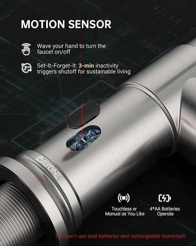 Touchless Kitchen Sink Faucet with Soap Dispenser Brushed Nickel, DAYONE Smart Motion Sensor Hands Free Faucet Kitchen with 3-Function Sprayer for Single/ 3-Hole Sink, DAY136TL-BN