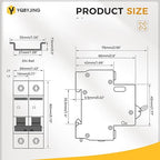 DC Circuit Breaker 10 Amp Solar Panel Disconnect Switch 12V-500V 2 Poles Miniature Solar Circuit Breaker for Outdoor PV Homes Battery, AC 110V DIN Rail MCB