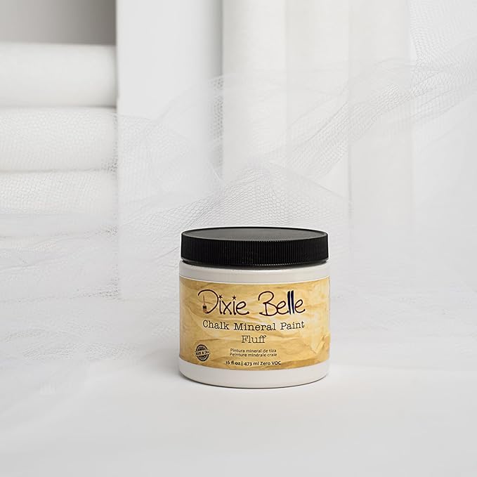 Dixie Belle Paint Company Chalk Finish Furniture Paint - Fluff (4oz) - Matte Soft White Chic Chalk Mineral DIY Furniture Paint