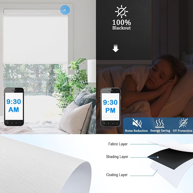 Motorized Blinds with Remote Cordless Automatic Motorized Shades Custom Blinds for Windows Smart Curtains Compatible with Alexa Google Home(Blackout Jacquard White,W21 x H72in)
