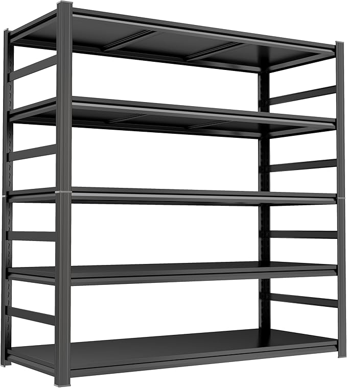 Garage Shelving Units, Heavy Duty 5-Tier Storage Shelves, Metal Adjustable Storage Rack, Steel Shelves, 2750 lbs Capacity, Industrial Shelving for Heavy Tools (Black, 17.99"Dx35.43"Wx77.95"H, 5-tier)