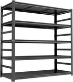 Garage Shelving Units, Heavy Duty 5-Tier Storage Shelves, Metal Adjustable Storage Rack, Steel Shelves, 2750 lbs Capacity, Industrial Shelving for Heavy Tools (Black, 17.99"Dx35.43"Wx77.95"H, 5-tier)