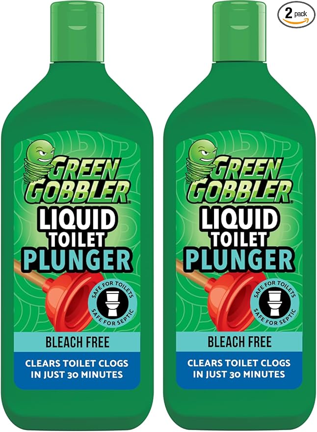 Green Gobbler Liquid Toilet Plunger | Clog Remover | Safe for Toilets and Septic | 2 Pack