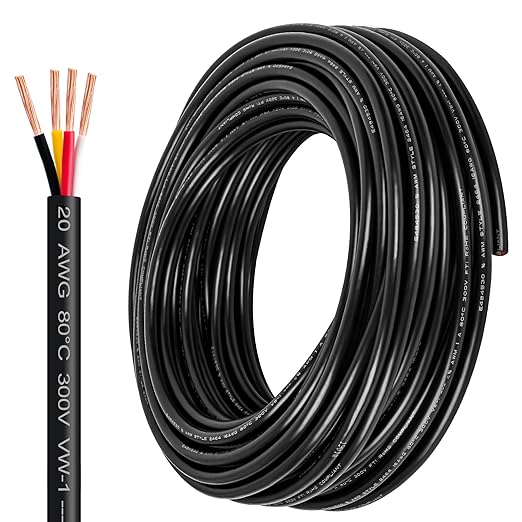 20 Gauge Wire 4 Conductor,20 AWG Electrical Wire Stranded PVC Cord Oxygen-Free Copper Cable,100FT 4 Core Pure Copper Flexible Cable Wire for LED Lamp Lighting Strips Automotive (20AWG-4C, 100FT)…