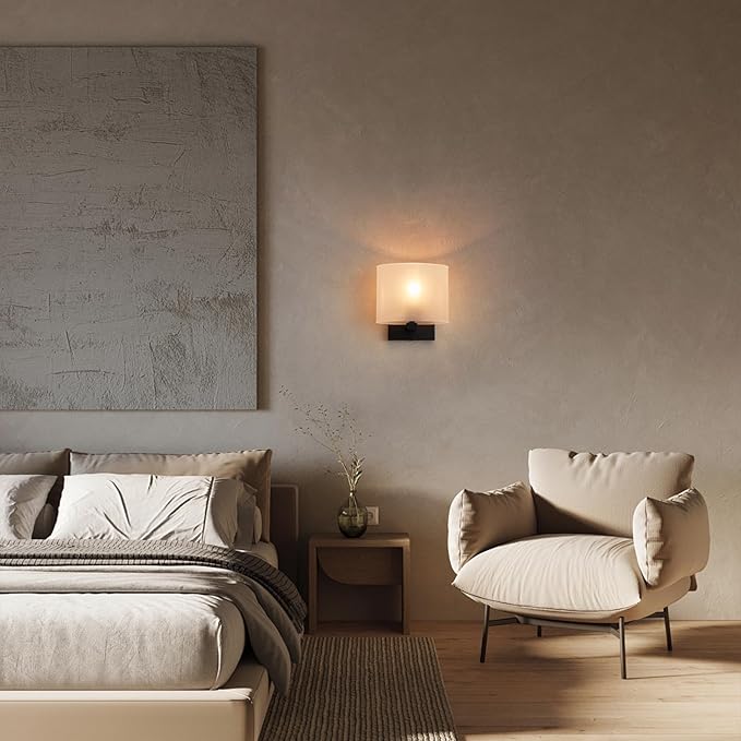 Hardwired Wall Sconces, Modern Acrylic Shade Wall Light Fixture, Black Walls Mounted Lamp with Ceramic Lamp Holder, Classic E26 Bulb Walls Lighting for Bedroom, Living Room, Hallway 【No Bulb Included】