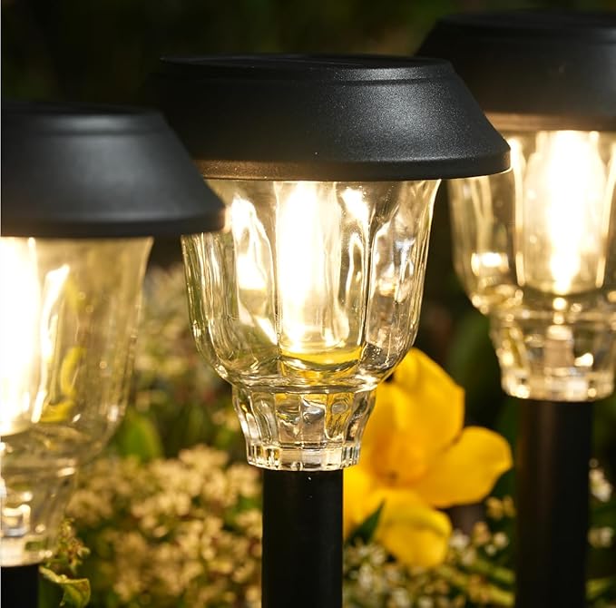 Solar Lights Outdoor Waterproof, 6 Pack Metal Glass Solar Pathway Lights Outdoor, Bright LED Outdoor Solar Lights for Yard Garden Path Walkway