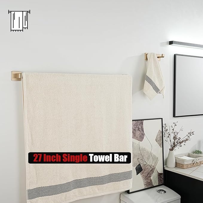 JQK Champagne Bronze Bath Towel Bar, 27 Inch 304 Stainless Steel Thicken 0.8mm Towel Rack Bathroom, Towel Holder Wall Mount, Total Length 29.41 Inch, TB250L27-CB