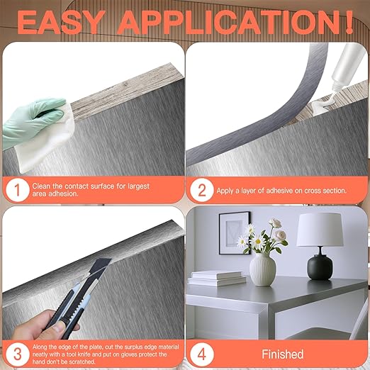 GSCIT Club Grey Silver Edge Banding, 2 Inch x 25ft Aluminum Brushed Edge Banding PVC Edge Trim for Cabinet Repair Furniture