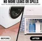 Washer and Dryer Pedestals - 24" W, 16" H, White Steel Universal Fit with Major Brands, Leak-Proof Laundry Pedestal with Drain Pan & Hose, Washer and Dryer Stand for Back Pain Relief, 800 lbs Capacity