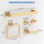 Brushed Gold 5-Pieces Bathroom Hardware Set, SUS304 Rustproof Steel 16" Rectangle Bathroom Towel Racks Accessories Set, Luxury Hotel Grade Organization Hardware Kit