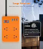 Outdoor Power Strip Weatherproof,Fast Charging Station 20W USB C,Waterproof Surge Protector 4 Outlets, Multi Outlet Extension for Camping, Garden, Kitchen,Bathroom,Flat Plug (Orange, 6 FT Cable)