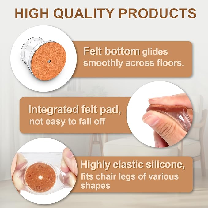 28Pcs Chair Leg Floor Protectors for Hardwood Floors Silicone Caps Felt Furniture Pads Covers Clear Chair Sliders, Protect The Floor from Scratches(Fit:1.3"-2")