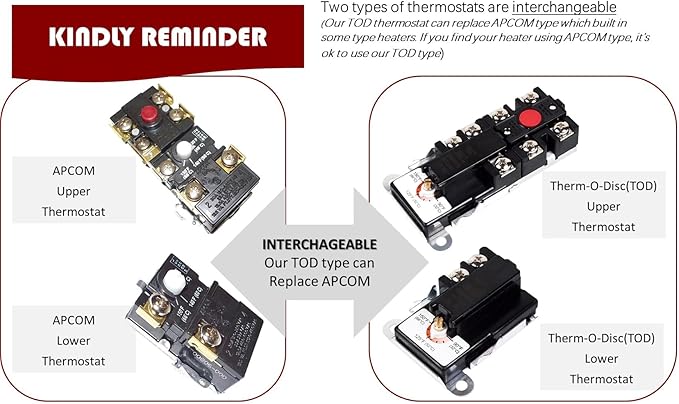 EWH-01 Electric Water Heater Tune-Up Kit, Includes Two Water Heater Thermostats, Two Water Heater Heating Elements - 4500W 240V, T-O-D Style Thermostat, Water Heater Replacement Parts