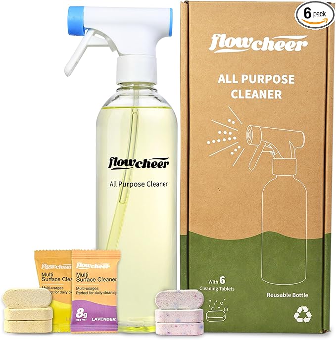 Multi-Purpose Cleaner Starter Kit-Lavender and Lemon Scent all purpose cleaner concentrate,cleaning tablets (6 Refill tablets) with Reusable Spray Bottle Multi-Surface Cleaner, 6x17fl oz